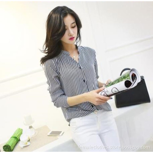 Female striped chiffon shirt Korean fashion shirt/Las mujeres de la raya de la gasa de la blusa